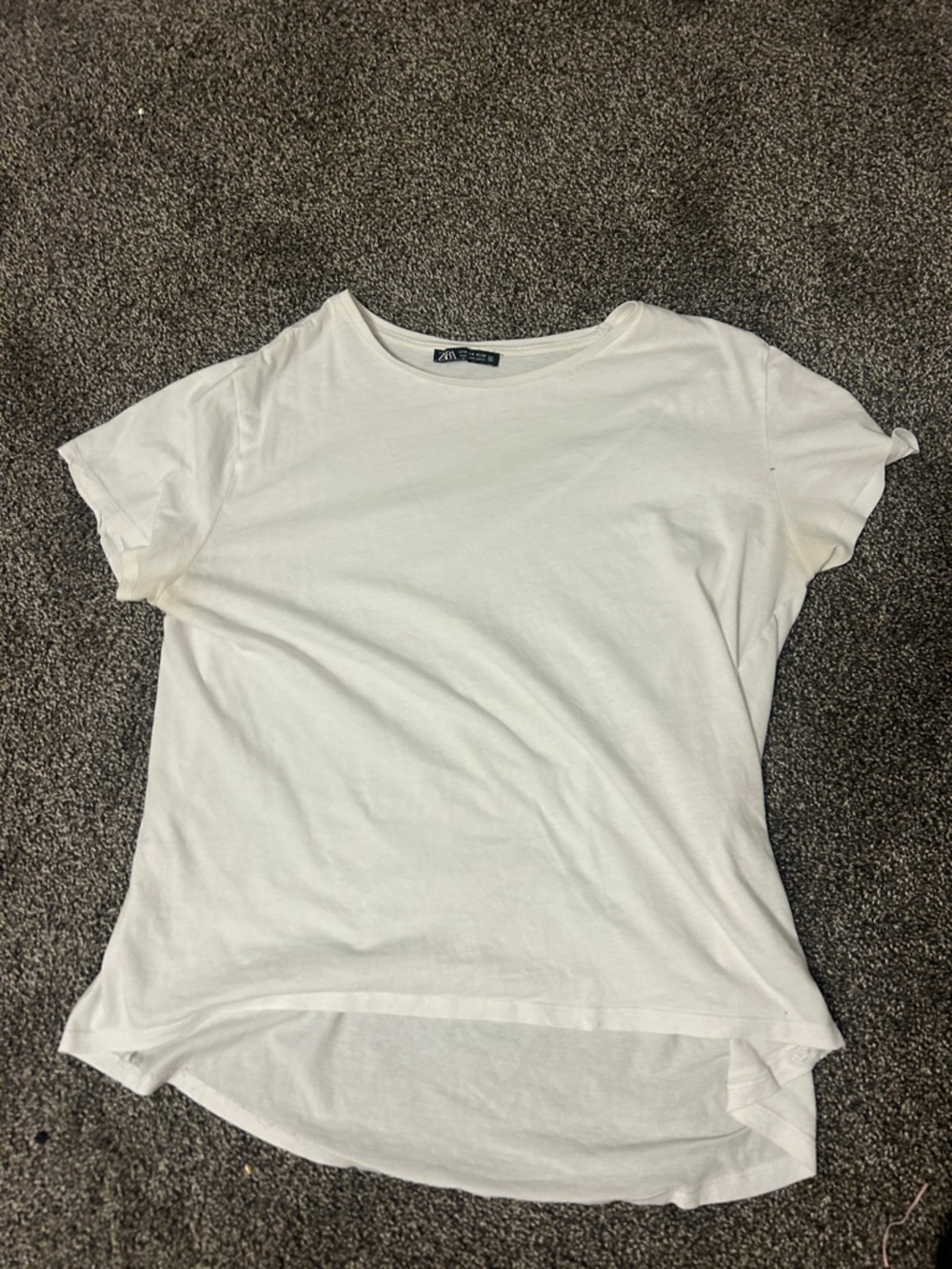 Zara White Short Sleeve High-Low Tee Shirt